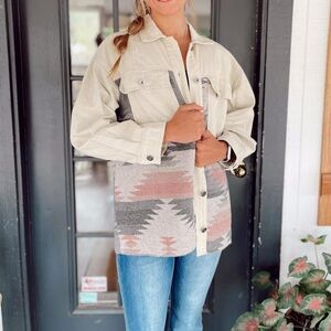 Entro Western Shacket | Aztec Print Jacket Shirt | Cream | Size Large